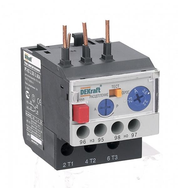 Реле DEKraft электротепловое для контакторов  09-18A 3,50-4,80А РТ-03 DEKraft  23111DEK